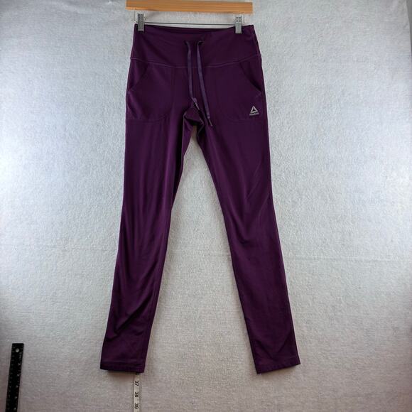 Reebok Plum Purple Leggings Pockets Women's Small Drawstring Active Workout Gym - Picture 1 of 8